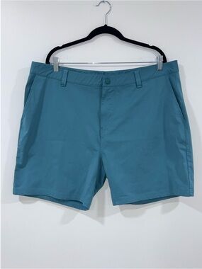 RHONE Men's Teal Flat-Front Performance Shorts